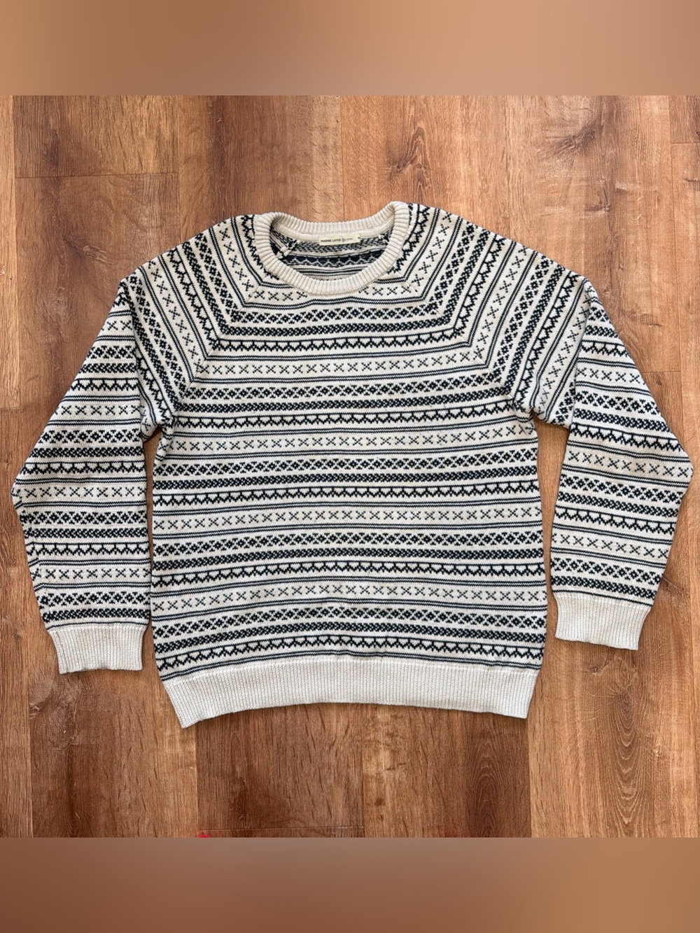 Marine Layer Knox Fair Isle Sweater Cream Black Iris Navy Mens Medium Fall